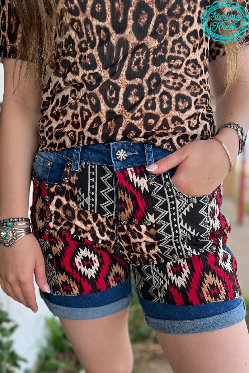 Sterling Kreek Leopard Patched Up Shorts-Long*