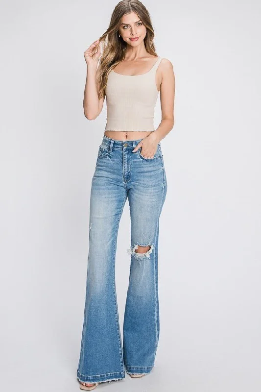 Distressed Super High Rise Flare 70's Flares