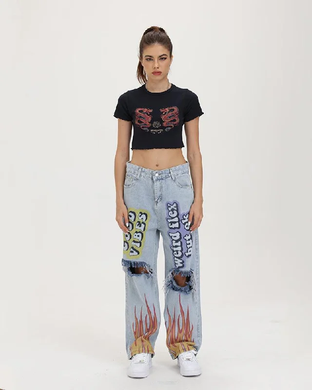 Flaming Vibes Flared Denim Jeans