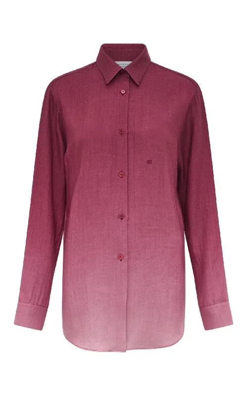 Reyes Shirt in Bordeaux Cashmere Silk Herringbone