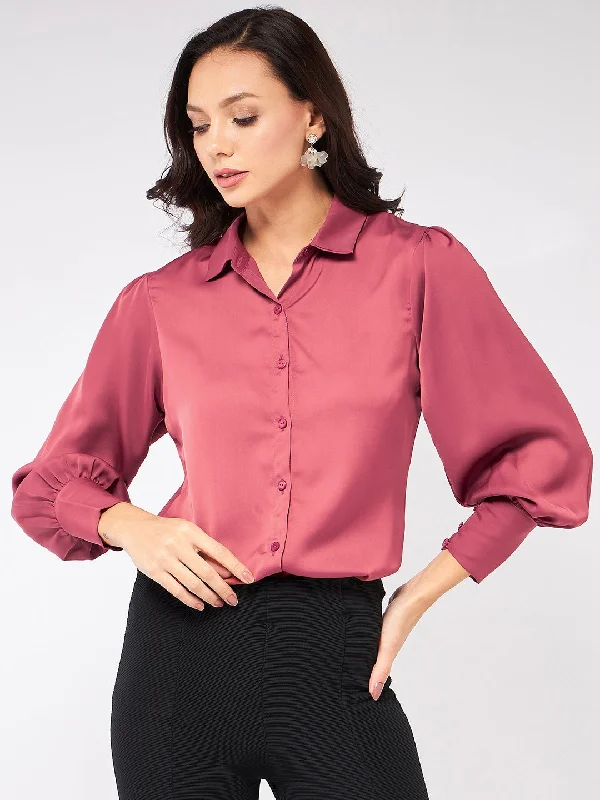 Satin Elegant Puff Sleeves Shirt Top