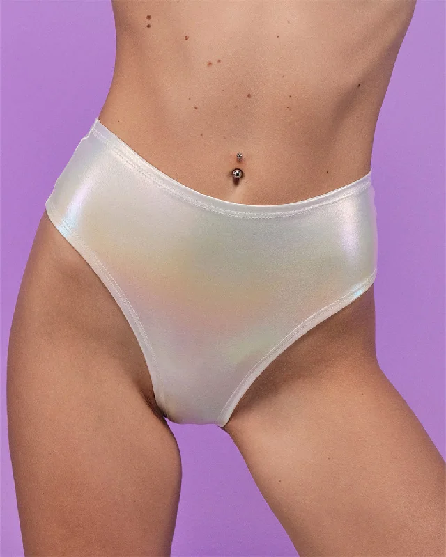 White Holo High-Rise Thong