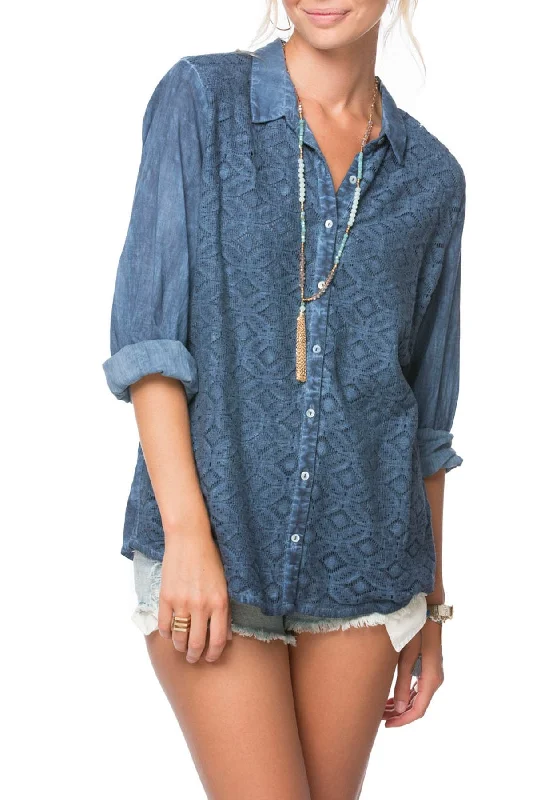 Button Up Front Lace Shirt - Pigment Dye -Almost Gone!