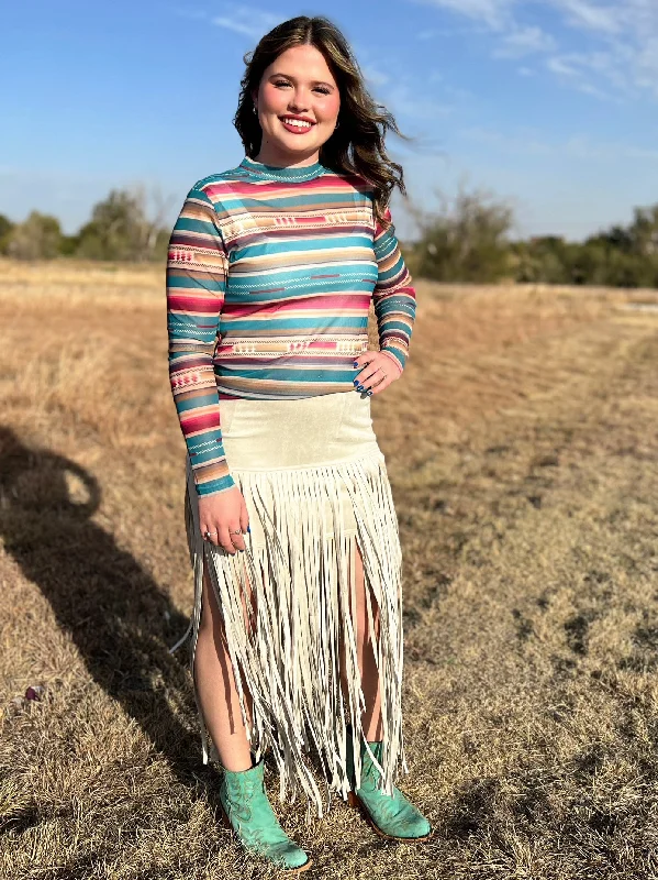 Rodeo Queen Suede Fringe Skirt Beige