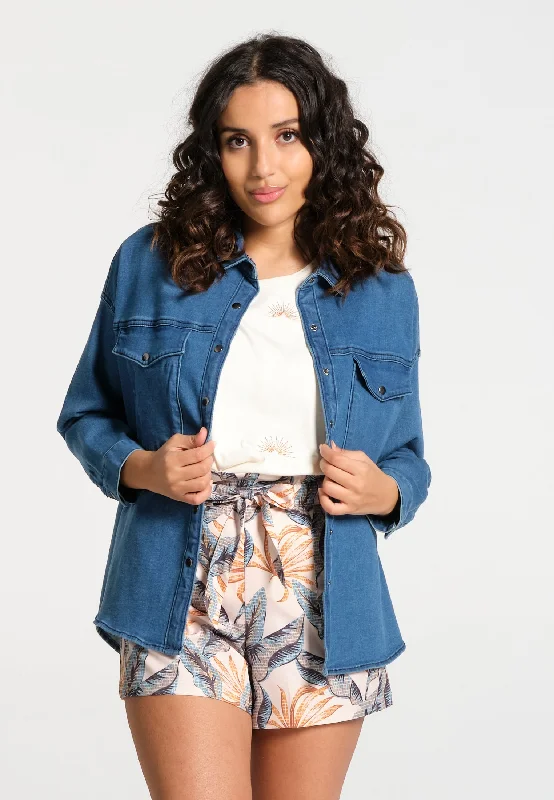 Sur-chemise femme bleu léger en denim