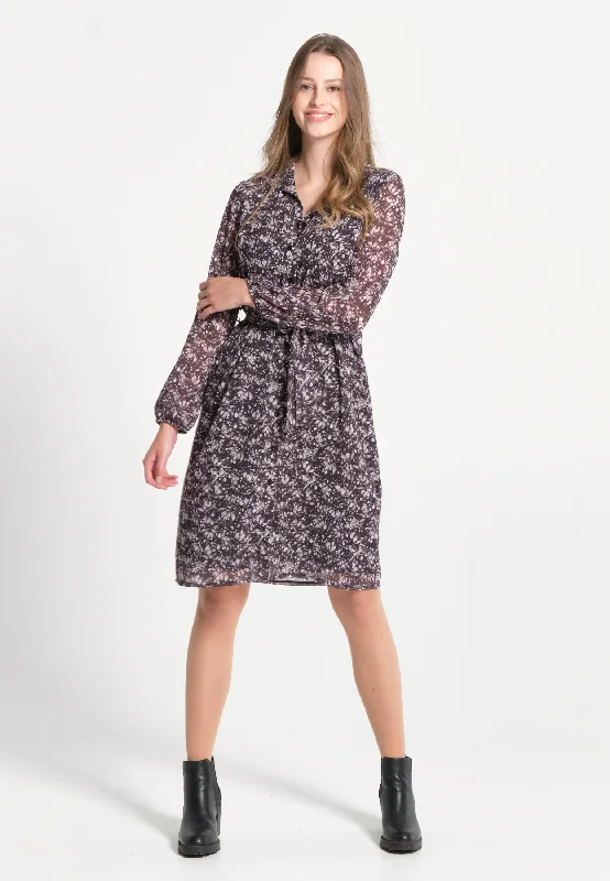 Robe femme boutonnée, courtes manches avec imprimé floral