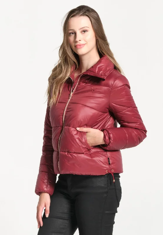 Veste doudoune femme bordeaux avec imprimé fleuri à l'intérieur