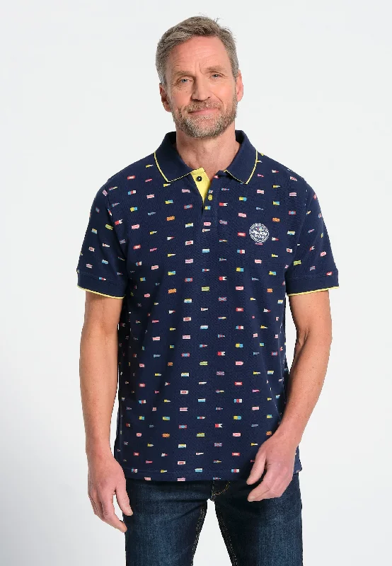 Polo homme en coton bleu foncé avec drapeaux