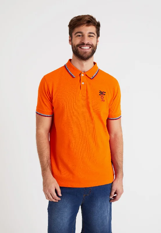 Polo homme coton orange, motif arrière