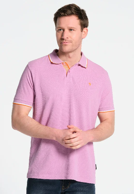 Polo homme lila, col fantaisie ligné