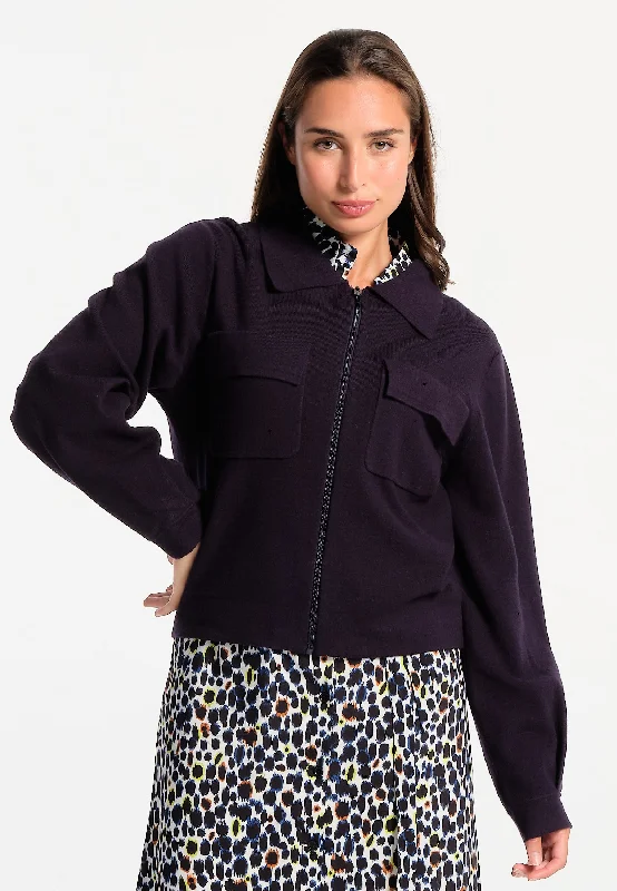 Cardigan femme bleue marine avec poches