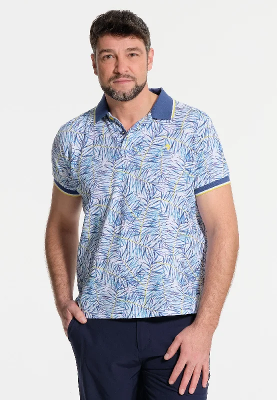 Polo homme blanc avec feuilles fines