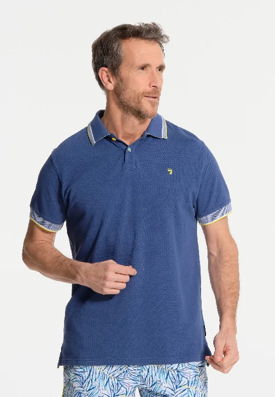 Polo homme bleu avec finitions contrastées