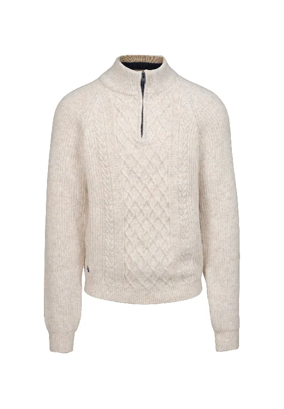 Pull homme beige tressé avec col montant