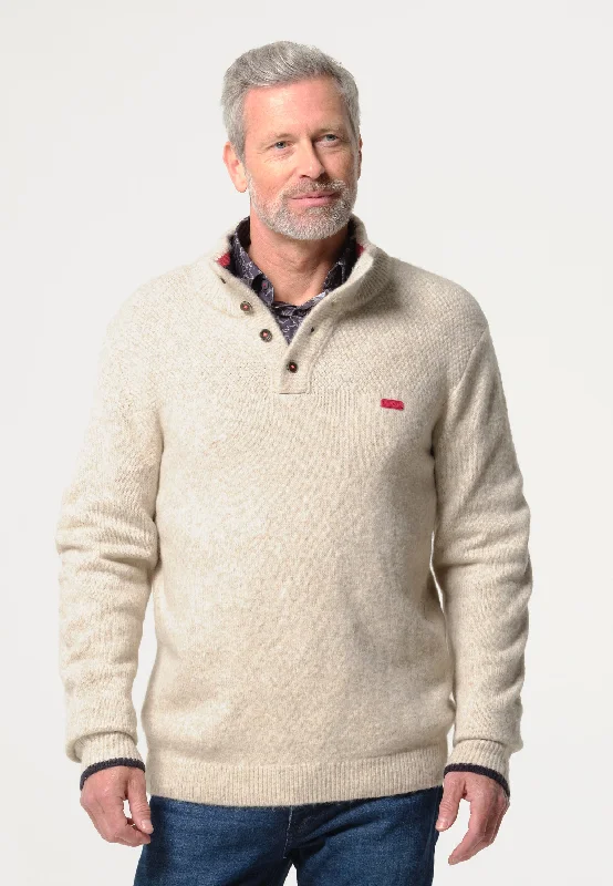 Pull homme beige à deux textures et col montant