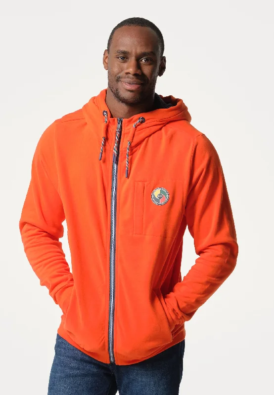 Sweatshirt homme orange avec tirette et capuche