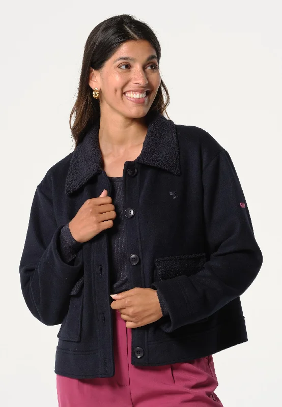 Cardigan femme bleu marine avec imprimé intérieur géométrique