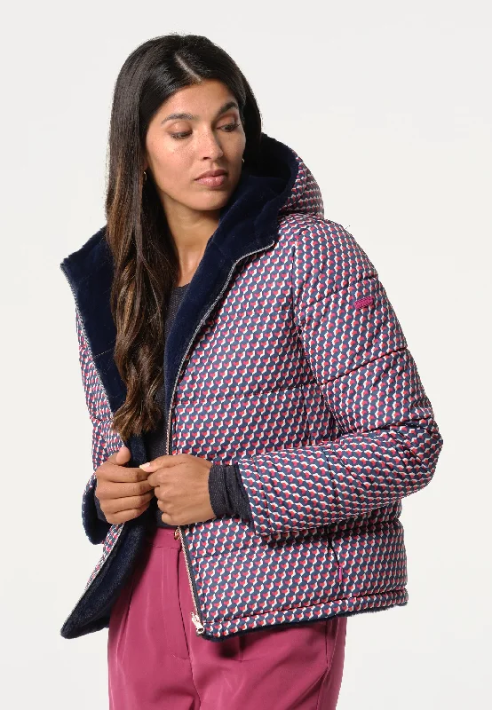 Veste femme réversible bleu marine et formes géométriques