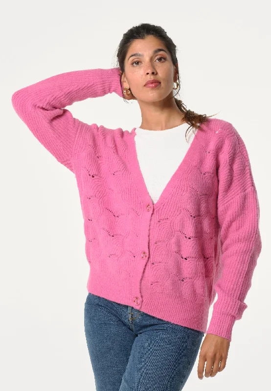 Gilet femme rose avec texture et ouverture boutonnée