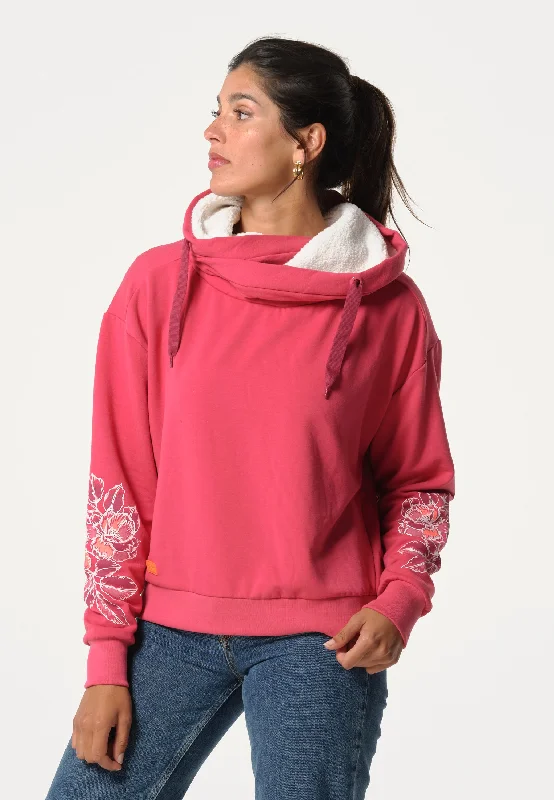 Sweatshirt femme rose avec imprimé fleuri sur les manches