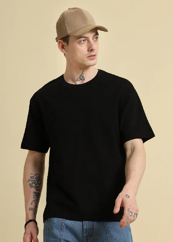 Black Basic Textured Oversized T-shirt