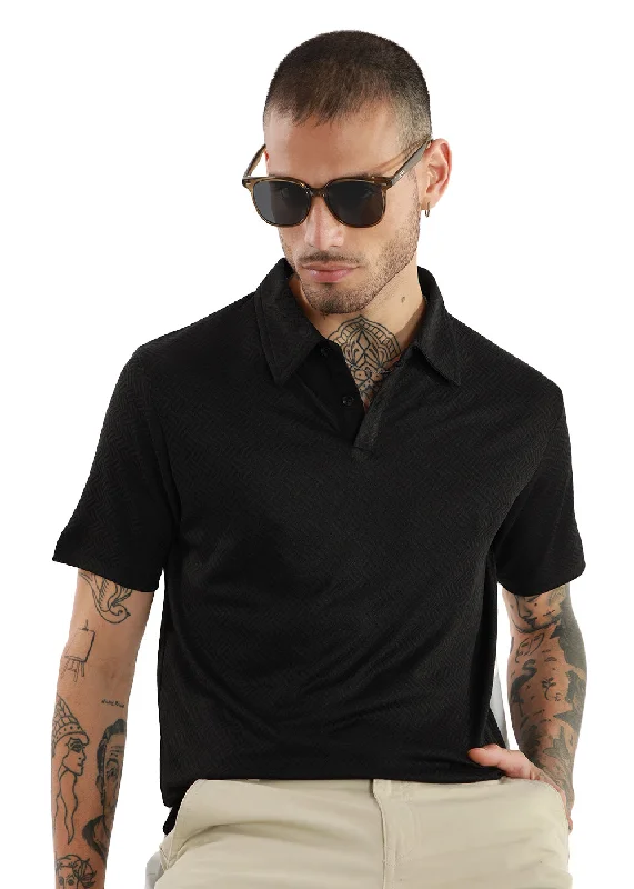 Black Twin Weave Polo T-shirt