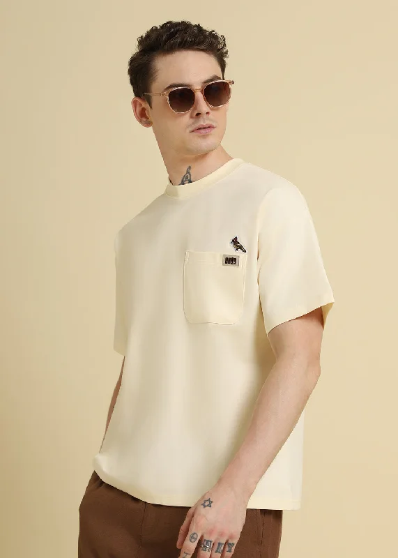 Cream Applique Printed Oversized T-shirt