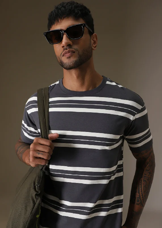 Grey Striped Regular T-shirt