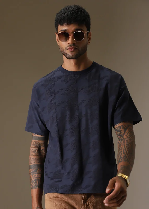 Herringbone Pattern Blue Oversized T-Shirt