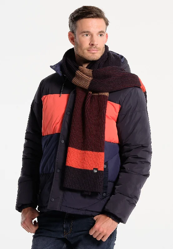 Echarpe homme bleu marine, bordeaux et orange