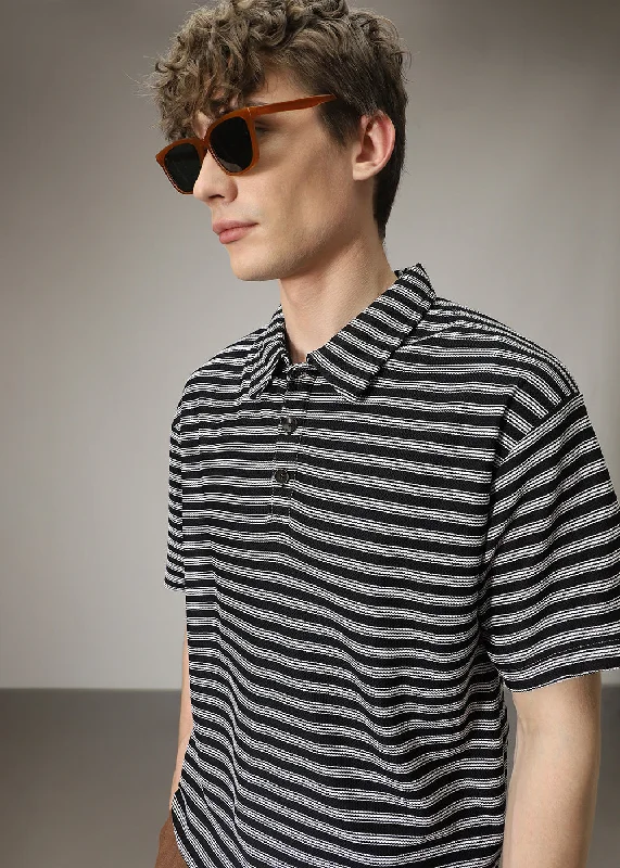 Striped Black Oversized Polo  T-shirt