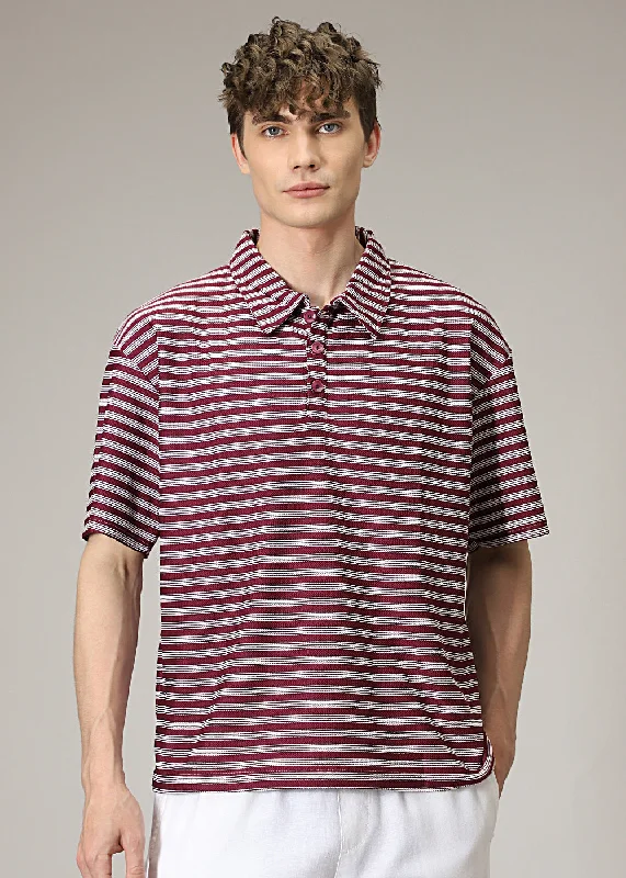 Striped Maroon Oversized Polo  T-shirt