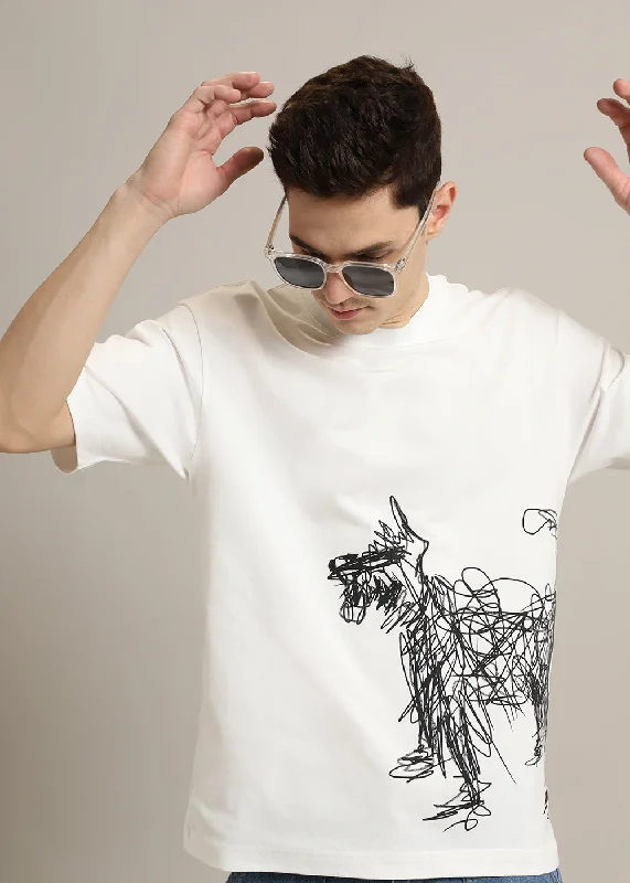 White Doodle Paws Oversized T-shirt