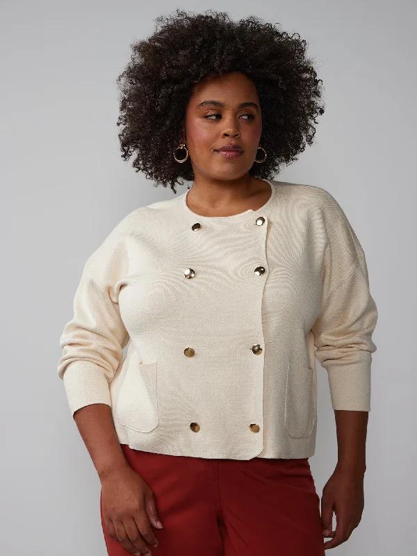 Plus Long Sleeve Double Breasted Cardigan