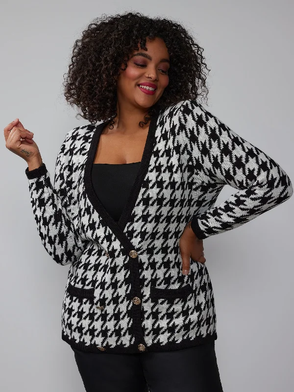 Plus Houndstooth Double Breasted Cardigan