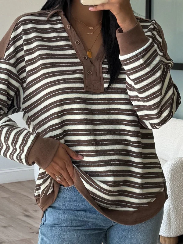 Stevie Striped Polo Sweater | Chocolate | RESTOCK