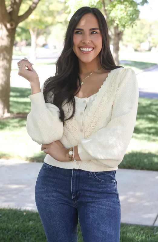 Beautifully You Cream Lace Knit Cardigan Top