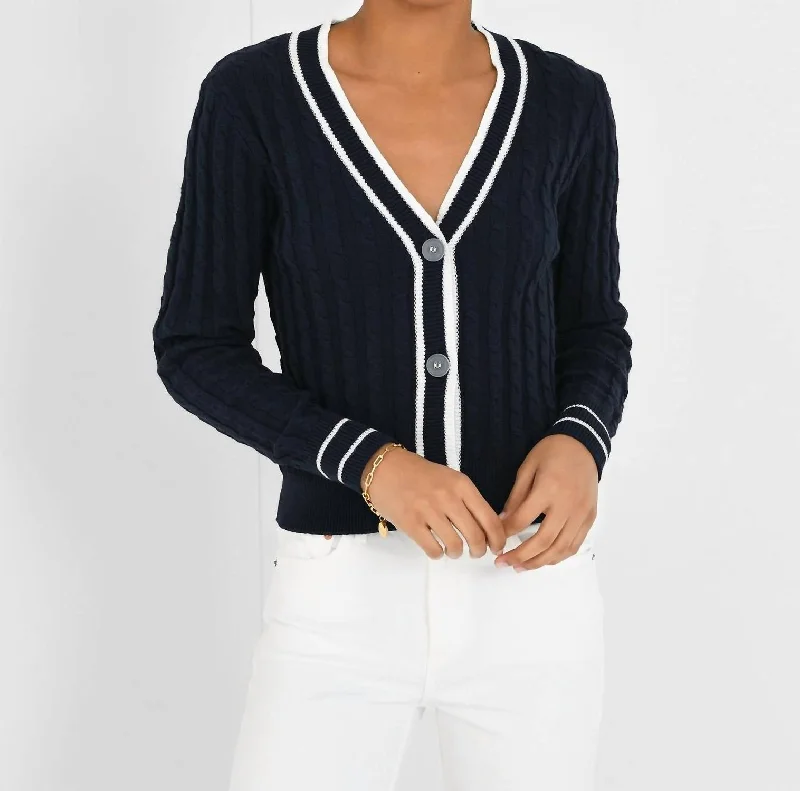 Cable Varsity Cardigan In Navy