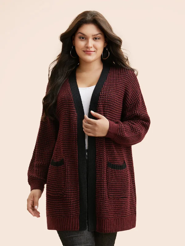 Contrast Textured Drop Shoulder Sleeve Cardigan