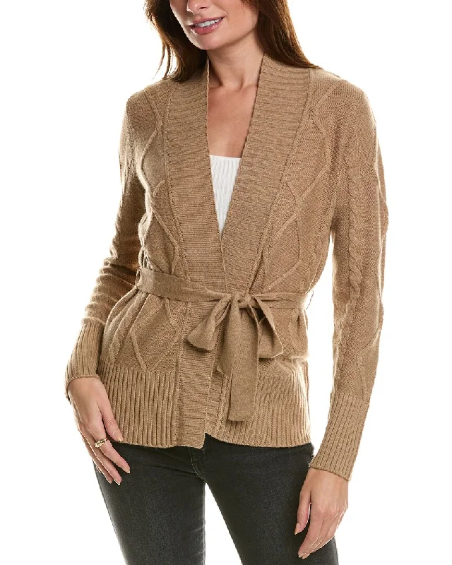 Forte Cashmere Belted Cable Wool & Cashmere-Blend Cardigan