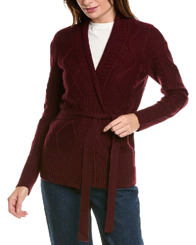 Forte Cashmere Belted Cable Wool & Cashmere-Blend Cardigan