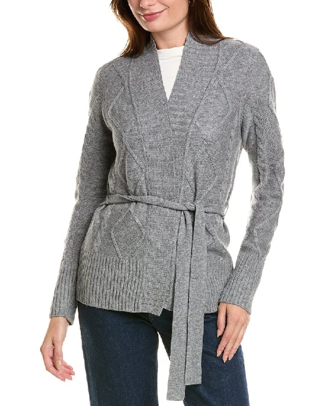 Forte Cashmere Belted Cable Wool & Cashmere-Blend Cardigan