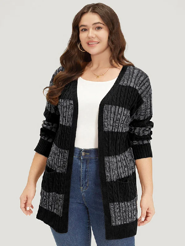 Halloween Colorblock Cable Knit Patched Pocket Cardigan