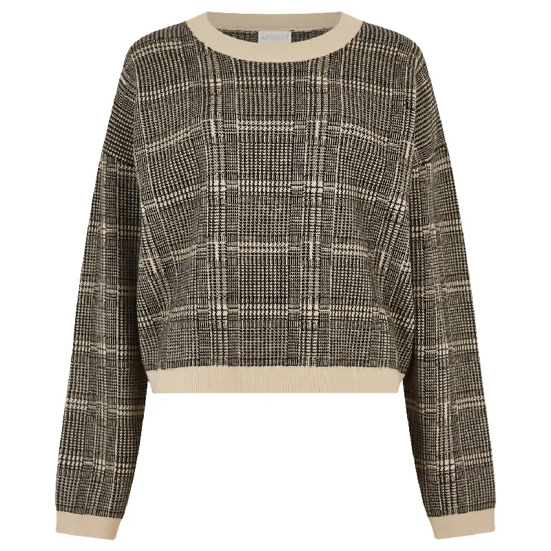 Knitted Prince Of Wales Check Jumper In Stone