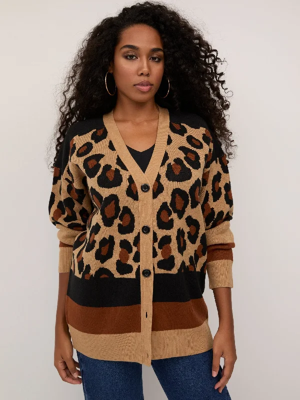 Leopard-Print Striped Cardigan