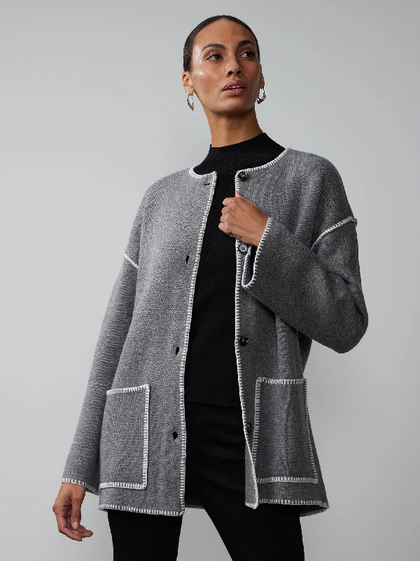 Long Sleeve Contrast Stitch Cardigan