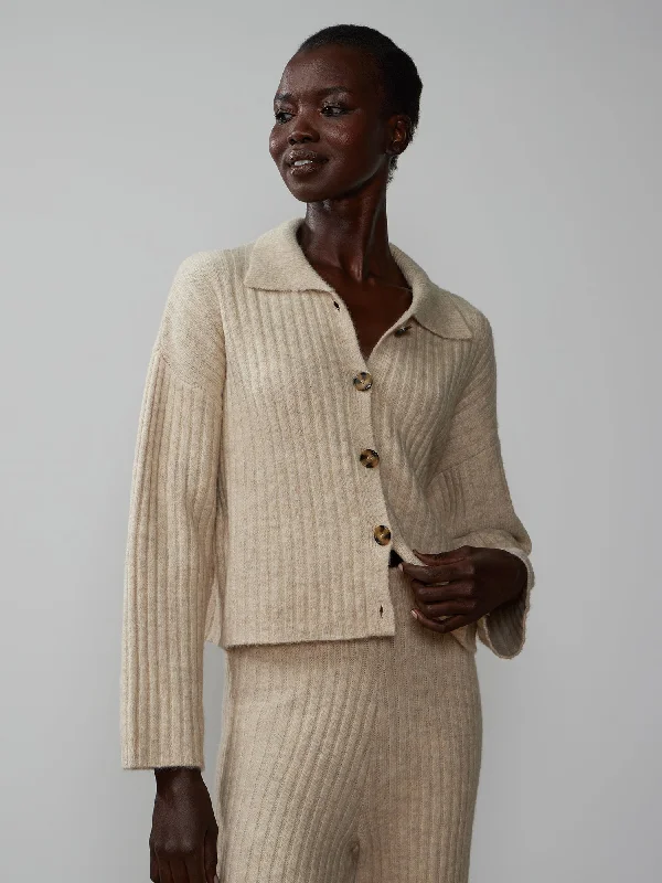 Long Sleeve Ribbed Polo Cardigan