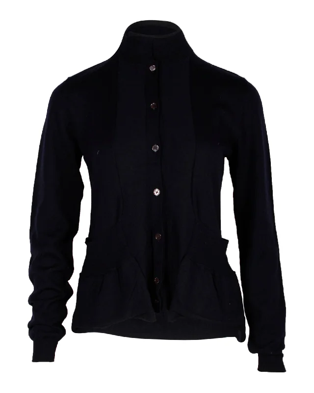 Marni Mock Neck Peplum Cardigan in Navy Wool