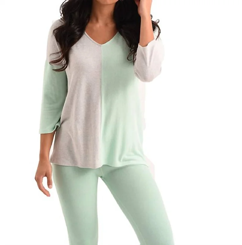 Penelope 2 Tone Kashmira Sweater In Gray/mint