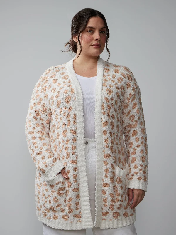 Plus Leopard Print Teddy Cardigan